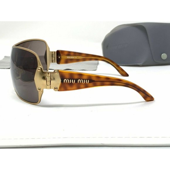 MIU MIU SUNGLASSES SMU51G 7FS-3N1 Shield Gold And Tortoise - Picture 11 of 12